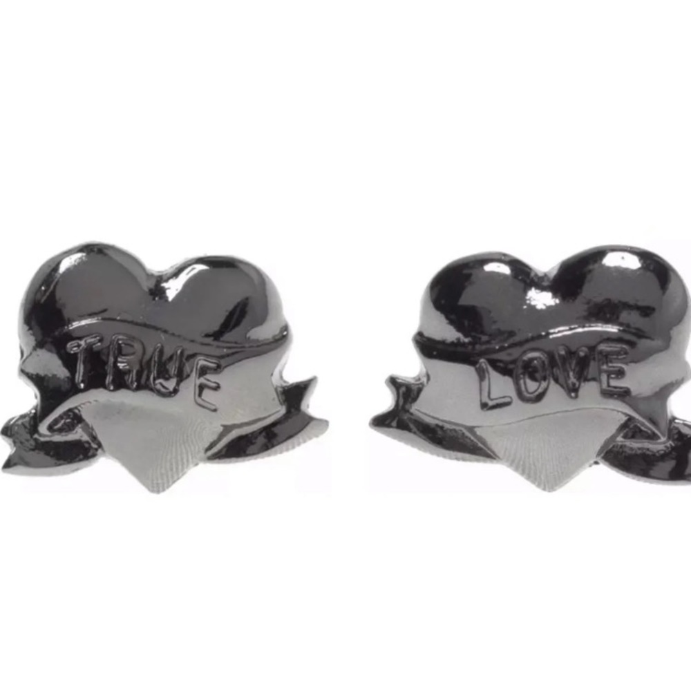 NWT Sourpuss True Love Tattoo Gunmetal Earrings